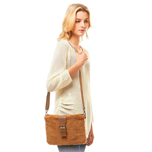 Brown Fashionable Sherpa Fleece Belt Crossbody Bag, This high quality belt crossbody bag is both unique and stylish. perfect for money, credit cards, keys or coins, comes with a wristlet for easy carrying, light and simple. Look like the ultimate fashionista carrying this trendy Shimmery Sherpa Fleece Belt Crossbody Bag!