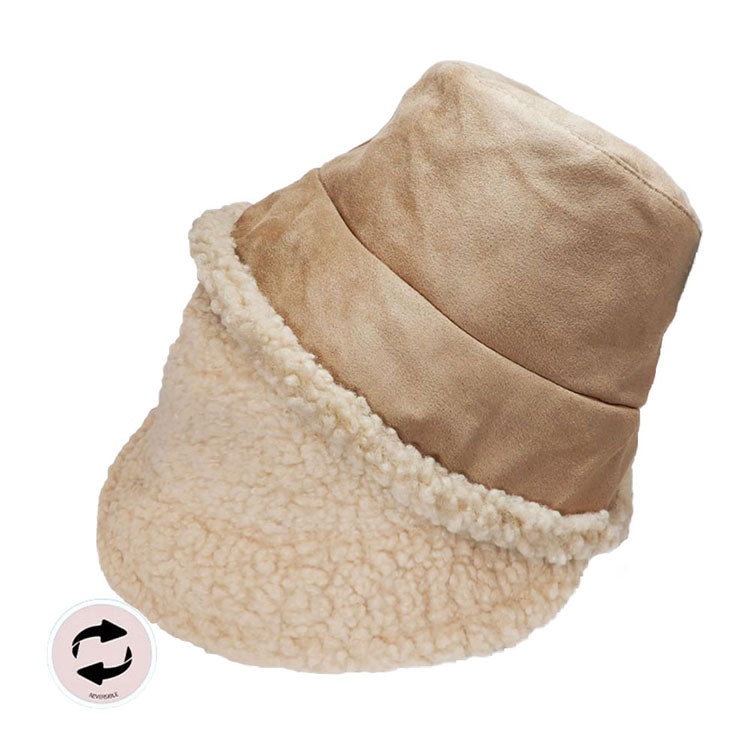 Brown Fashionable Winter Reversible Faux Fur Sherpa Bucket Hat, Before running out the door into the cool air, you’ll want to reach for these  Faux Fur Sherpa Bucket Hatto keep you incredibly warm and comfortable even when the sun is high in the sky.  Perfect for keeping the sun off of your face, neck, and shoulders.