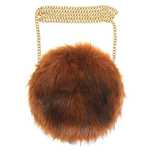 Faux Fur Round Crossbody Bag - Brown