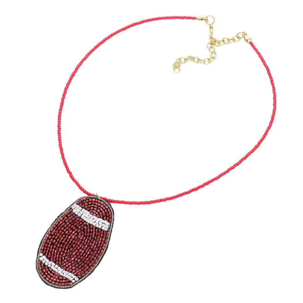 Brown Felt Back Beaded Football Pendant Necklace, this beautiful Ball & Sports-themed pendant necklace is the ultimate representation of your class & beauty. Also, if you like Sports, then this is perfect for you. You can use it on any football game day. Perfect gift for any sports event.