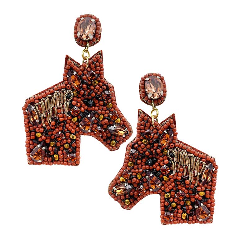 Black Felt Back Stone Seed Beaded Horse Dangle Earrings, fun Style earrings for women will add a touch of fashion and fun to any wardrobe and add a fashion statement to any outfit. These beautiful and lightweight dangle earrings are designed with various elements. These seed beaded horses dangle earrings will be the highlight of any outfit and add a touch of whimsy to your costume jewelry collection!