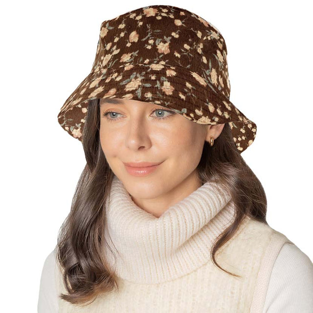 Brown Floral Printed Corduroy Bucket Hat, is a beautiful addition to your attire that will amp up your outlook to a greater extent. Before running out the door into the cool air, you‚Äö√Ñ√¥ll want to reach for this toasty beanie to keep you incredibly warm. Accessorize the fun way with this solid knit bucket hat. It's the autumnal touch you need to finish your outfit in style. Awesome winter gift accessory!
