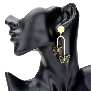 Brown Geometric Metal Double Lucite Butterfly Dangle Earrings, will take your look up a notch, versatile enough for wearing straight through the week, perfectly lightweight for all-day wear, coordinate with any ensemble from business casual to everyday wear, the perfect addition to every outfit. Adds a touch of nature-inspired butterfly themed  beauty to your look.Gift someone or yourself these ultra-chic earrings,