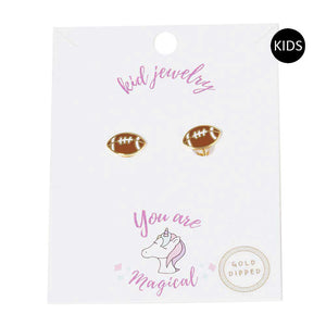 Brown Gold Dipped Enamel Football Clip on Kids Earrings, is beautifully designed with a sports theme that will make a glowing touch on your kid's heart whom you love. Cheer your favorite team up at the gallery and make you stand out from the crowd with these attractive earrings. Make your close ones feel special about sports and make them laugh with these beautiful kids earrings. It's an excellent gift for your loved ones with count their special affection for sports.