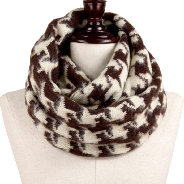 Brown Houndstooth Wooly Infinity Scarf, Accent your look with this soft, highly versatile scarf. Great for daily wear in the cold winter to protect you against chill, classic infinity-style scarf & amps up the glamour with plush material that feels amazing snuggled up against your cheeks.