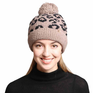 Brown Leopard Lined Pom-Pom Beanie, Wear it in winter or cold days to finish your ensemble in a unique and smart way. Go for it before running out into the cool air to receive compliments with this trendy and awesome leopard beanie. It keeps you warm, toasty, and totally unique everywhere. It's an awesome winter gift accessory for Birthdays, Christmas, Stocking stuffers, holidays, anniversaries, and Valentine's Day to friends, family, and loved ones. Stay trendy and cozy!