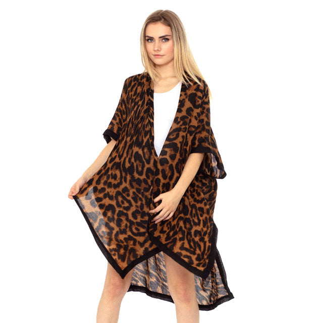 Brown Leopard Print Kimono, Accent your look with this soft lightweight Leopard Print Kimono, wear over your favorite blouse & slacks for a chic look, use over your bathing suit and enjoy the beach or pool. Perfect Birthday Gift, Mother's Day Gift, Anniversary Gift, Vacation Getaway, Thank you Gift, Beachwear, Animal Print Kimono Cover Up