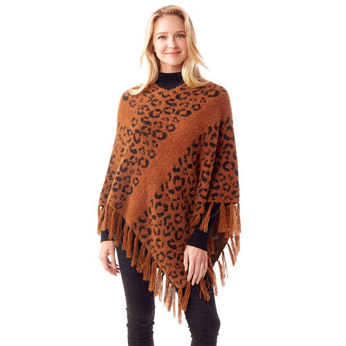 Leopard Patterned Poncho - Brown
