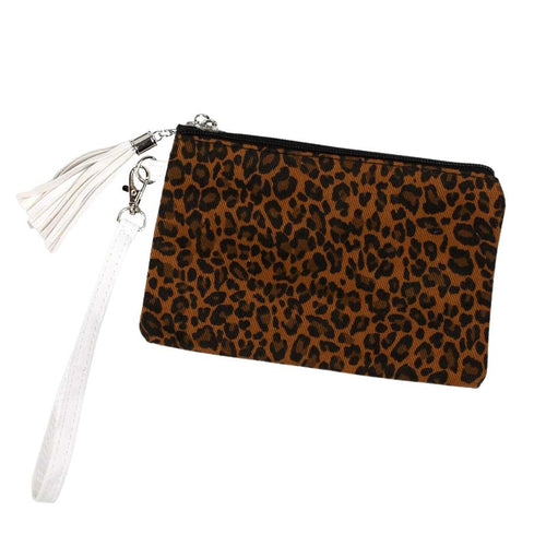 Leopard Patterned Wristlet Pouch Bag - Brown