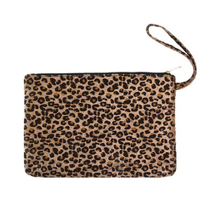 Brown Leopard Print Large Pouch Clutch Bag, This high quality evening clutch is both unique and stylish. perfect for money, credit cards, keys or coins, comes with a wristlet for easy carrying, light and simple. Look like the ultimate fashionista carrying this trendy Shimmery Evening Clutch Bag!