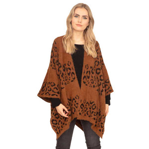 Leopard Printed Animal Pattern Design Soft Poncho Outwear Shawl Cape Cover Up Vest; the perfect accessory, luxurious, trendy, super soft chic capelet, keeps you warm and toasty. You can throw it on over so many pieces elevating any casual outfit! Perfect Gift for Wife, Mom, Birthday, Holiday, Christmas, Anniversary, Fun Night Out