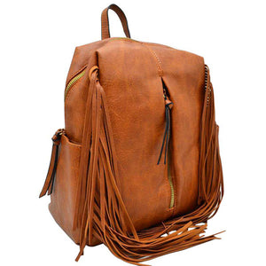 Brown Multi Pocket Vegan Leather Women Fringe Backpack, This is a very high quality Vegan Leather High-Fashion Backpack. Great as a Women's Accessory Item for Travel in Airports and other places where would be convenient to be Hands-Free. Very durable and nice large size. Should be able to carry all that a student would need. Durable to carry a heavy load. Perfect for working, shopping, daily life, traveling, school and business. A great gift to your friends and family.