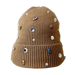 Brown Pearl Jewel Embellished Fleece Lining Knit Beanie Hat, wear this beautiful beanie hat with any ensemble for the perfect finish before running out the door into the cool air. The hat is made in a unique style and it's richly warm and comfortable for winter and cold days. It perfectly meets your chosen goal. An awesome winter gift accessory and the perfect gift item for Birthdays, Christmas, Stocking stuffers, Secret Santa, holidays, anniversaries, Valentine's Day, etc. Stay warm & trendy!