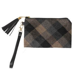 Brown Plaid Check Wristlet Pouch Bag, gives you the most comfortable dealing with a trendy look. The color variety, lightweight, and size make the pouch perfect to grab according to your own choice. It includes an easy-carrying hand strap. It's a perfect gift for any occasion and a stylish accessory for any place.