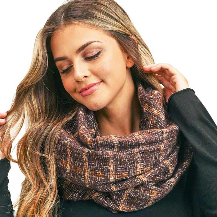 Brown Plaid Check Infinity Scarf, Fashionable and stylish, Accent your look with this soft, highly versatile scarf. Great for daily wear in the cold winter to protect you against chill, classic infinity-style scarf & amps up the glamour with plush material that feels amazing snuggled up against your cheeks. This elegant premium quality scarf is a great addition to your collection of fashion accessories. Awesome winter gift accessory!