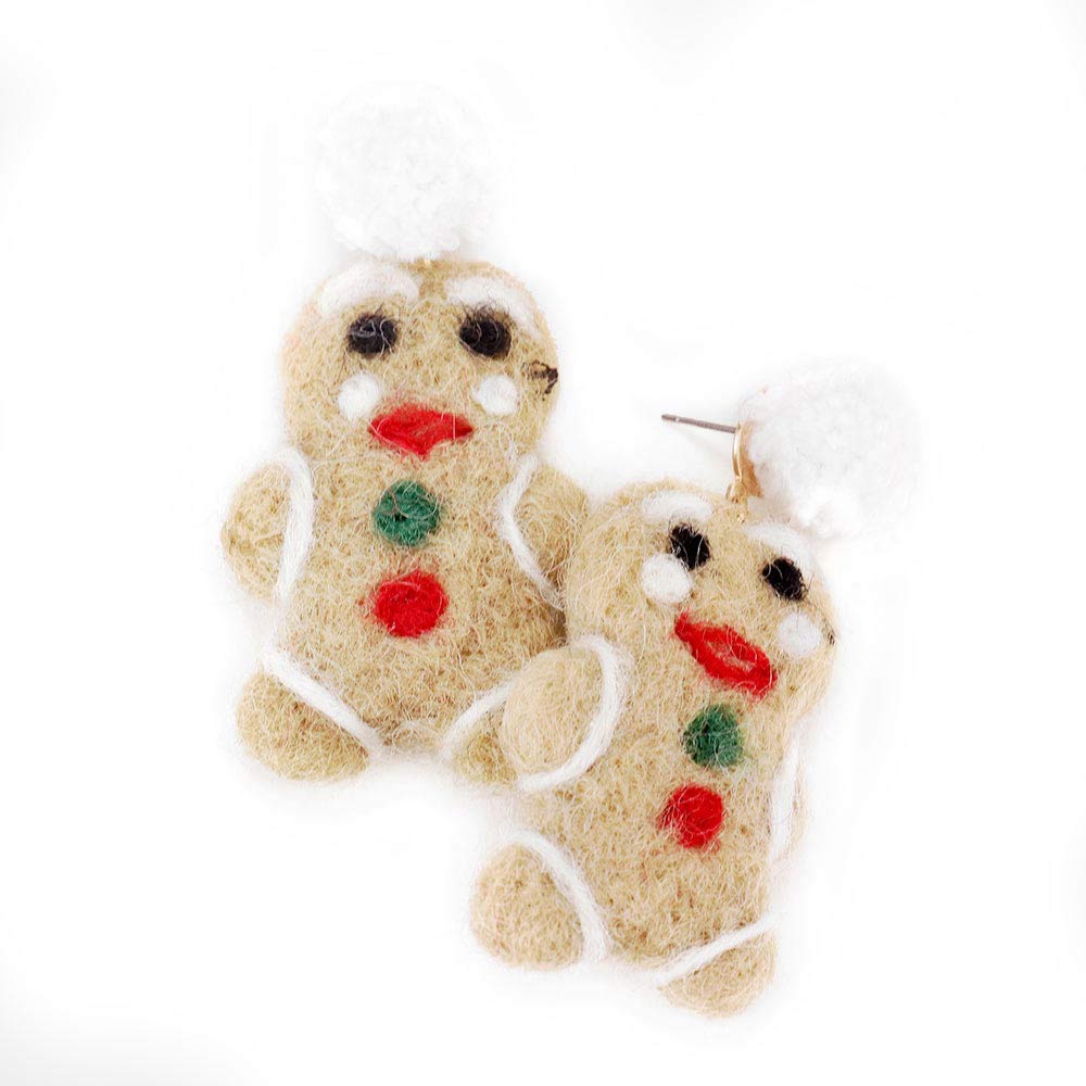 Brown Pom Pom Gingerbread Dangle Earrings, these Christmas-themed beautiful gingerbread dangle earrings will dangle on your earlobe with perfect beauty and will bring a smile to others. It's a unique fashion style yet a beautiful accessory to complete your outfit in a stylish way. Perfect Gift for Birthdays, Christmas, Stocking Stuffers, Secret Santa, BFF, etc. Enjoy the season!