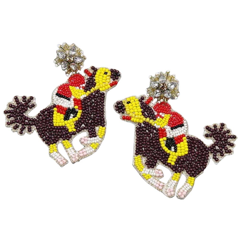 Orange Red Kentucky Derby Riding Horse Seed Beaded Earrings, are fun Style earrings for women that will add a touch of fashion and fun to any wardrobe and add a fashion statement to any outfit. These Earrings are suitable for various occasions. They are good jewelry accessories for festive occasions parties and family gatherings.