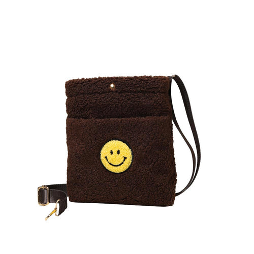 Smile Pointed Sherpa Rectangle Crossbody Bag - Brown