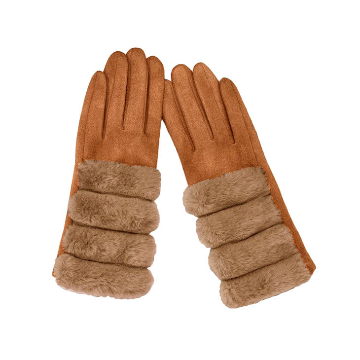 Brown Soft Fuzzy Faux Fur Trimmed Touch Smart Gloves, are extra warm, cozy, and beautiful Faux Fur mittens that will protect you from the cold weather while you're outside and amp your beauty up in perfect style. It's a comfortable, padded glove that will keep you perfectly warm and toasty. It's finished with a hint of stretch for comfort and flexibility. Wear gloves or a cover-up as a mitten to make your outfit gorgeous with luxe and comfortability.