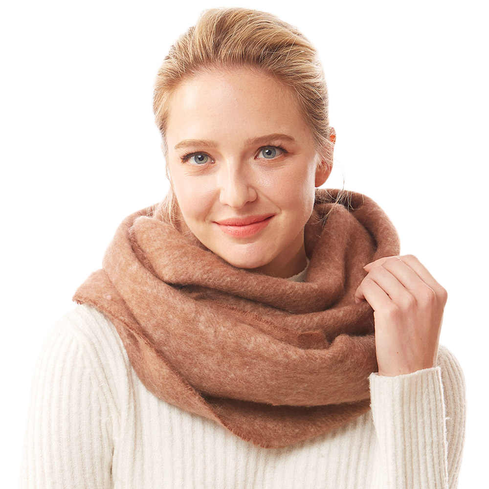 Brown Soft Fuzzy Solid Infinity Scarf Cowl Neck Scarf Endless Loop Scarf, Endless Loop delicate, warm, on trend & fabulous, deluxe addition to any cold-weather ensemble. Wraparound, loops around neck, great for daily wear, protects you against chill, plush fabric, feels amazing snuggled up against your cheeks.  Ideal Gift