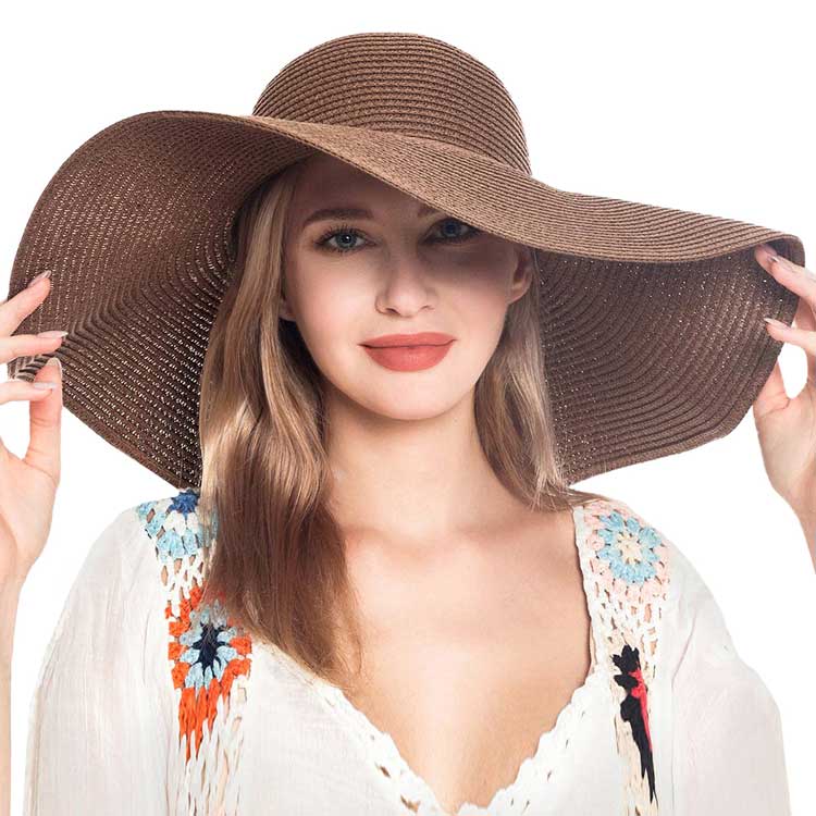 Brown Solid Straw Sun Hat, This handy Portable Packable Roll Up Wide Brim Sun Visor UV Protection Floppy Crushable Straw Sun hat that block the sun off your face and neck. A great hat can keep you cool and comfortable. Large, comfortable, and ideal for travelers who are spending time in the outdoors.
