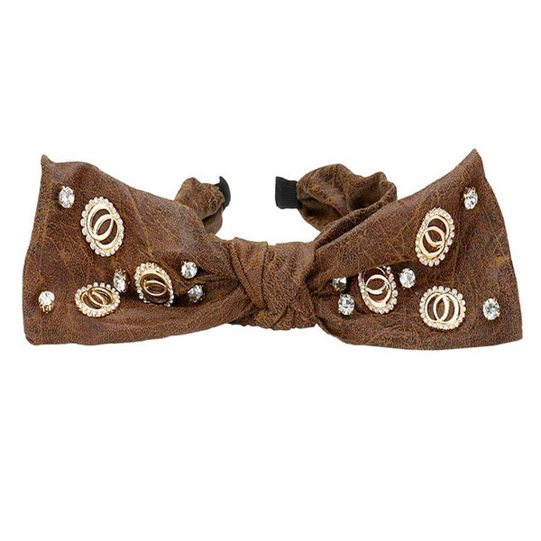 Brown Stone Embellished Open Metal Circle Link Bow Headband, these headband are so comfy. You will be protected in the harshest of elements, and adding a touch of sleek style to your look. Be ready to receive compliments. Perfect for everyday wear; special occasions, outdoor festivals and more.