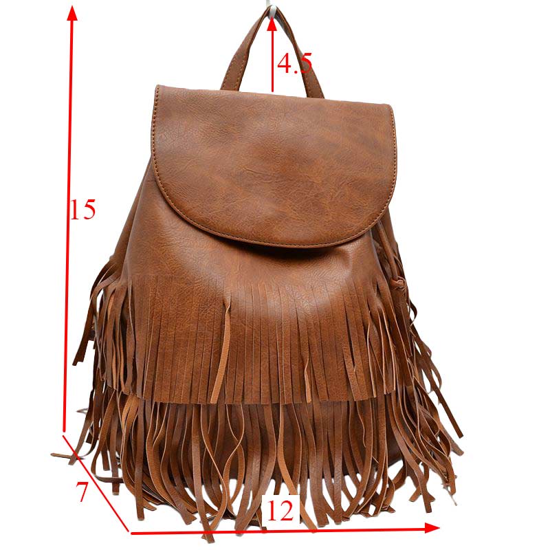 brown faux leather backpacks Stylish Vegan Leather Fringe Backpack – Madeline Love