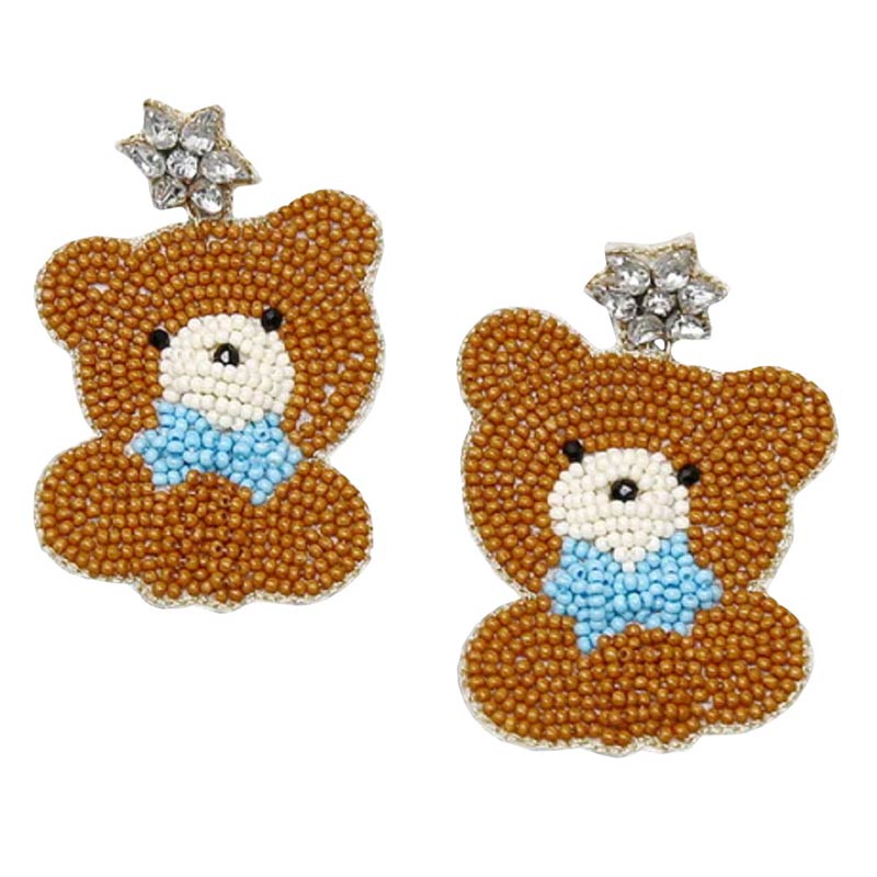 Brown Teddy Bear Seed Beaded Earrings, are fun Style earrings for women that will add a touch of fashion and fun to any wardrobe and add a fashion statement to any outfit. These beautiful and lightweight Seed Beaded earrings are designed with elements. These are perfect gifts of especially for teddy day.