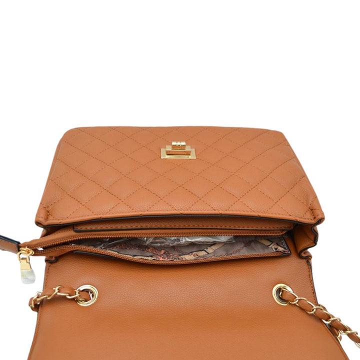 Brown Trendy Quilted Vegan Leather Messenger Crossbody Bag, A classic quilted bag never goes out of style, This cross-body bag is a stylish day-to-night accessory. It's a simple but eye-catching accessory to enrich your look with any outfit. The outer is adorned with quilting and stamped with branded hardware and you'll find a roomy compartment inside complete with a zipped pocket. Use it for a look that will get you noticed style with your glam outfit