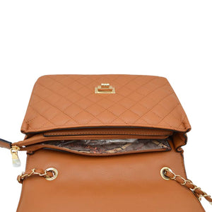 Brown Trendy Quilted Vegan Leather Messenger Crossbody Bag, A classic quilted bag never goes out of style, This cross-body bag is a stylish day-to-night accessory. It's a simple but eye-catching accessory to enrich your look with any outfit. The outer is adorned with quilting and stamped with branded hardware and you'll find a roomy compartment inside complete with a zipped pocket. Use it for a look that will get you noticed style with your glam outfit