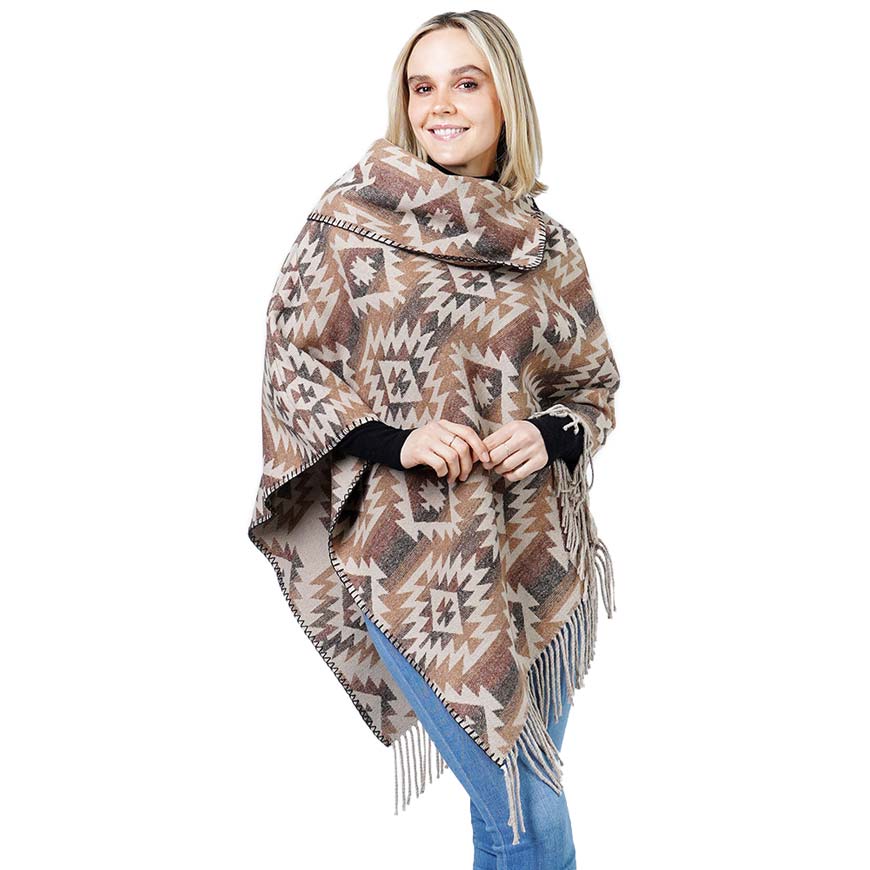 Brown Western Pattern Tassel Poncho, is beautifully designed with different attractive colors that brings out the luxe into your look. Can be paired with so many tops. It ensures your upper body stays perfectly toasty when the temperatures drop. It's Lightweight and Breathable Fabric, Comfortable to Wear. It gently nestles around the neck and feels exceptionally comfortable to wear.