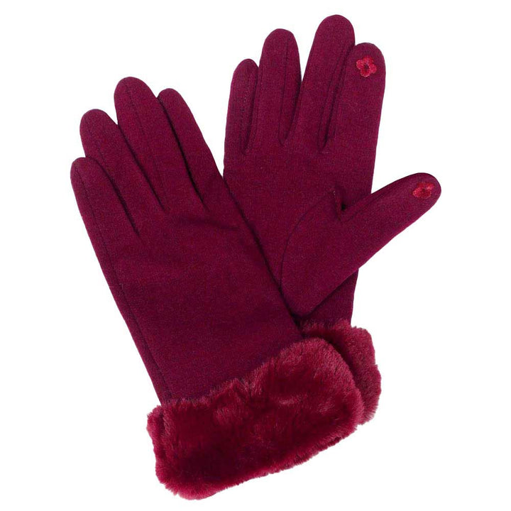 Burgundy Faux Fur Wrist Smart Gloves, This attractive colored pair of gloves keeps you perfectly warm this winter outdoor and in the cool air. It's a smart and fashionable accessory that completes your winter outfit and reveals your smartness. You can use your electronic devices with ease with these warm and cozy gloves. Its beautiful color variety gives you a cool and cute outlook anywhere. A perfect gift for the season to the persons you care. Enjoy the winter!