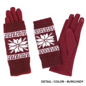 Burgundy 3 in 1 Knitted Snowflake Pearl Accented Smart Gloves, a pair of gorgeous snowflake themed gloves are practical and fashionable that make you more elegant and charming. They also keep your arms and hands warm enough and save you from the cold weather and chill. It's touchscreen compatible and stretches for a snug fit. Wear with any outfit with a perfect match at any place to add laughter, inspiration & joy to Christmas celebrations.