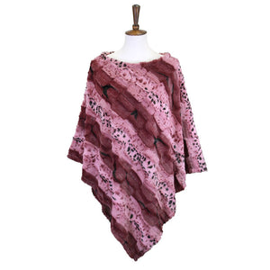 Burgundy Animal Patterned Faux Fur Soft Poncho, the perfect accessory, luxurious, trendy, super soft chic capelet, keeps you warm and toasty. You can throw it on over so many pieces elevating any casual outfit! Perfect Gift for Wife, Mom, Birthday, Holiday, Christmas, Anniversary, Fun Night Out