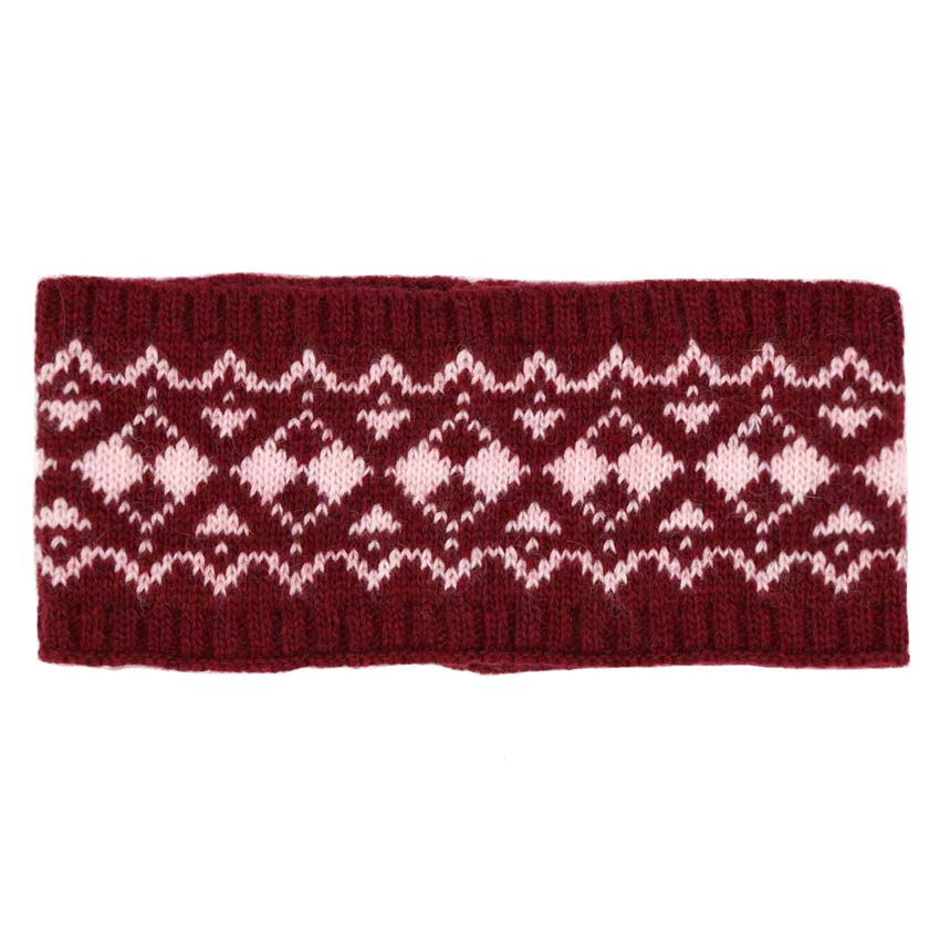 Burgundy Aztec Pattern Ear Warmer Headband, Ear Warmer Headband with a beautiful Aztec Pattern can be worn centered or to the side for your comfort. It will shield your ears from cold winter weather ensuring all-day comfort and warmth. The headband is soft, comfortable, and warm adding a touch of classy style to your look. Show off your trendsetting style when you wear this ear warmer and be protected in the cold winter winds. Stay trendy and cozy.