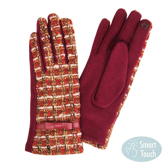 Burgundy Lurex Tweed Smart Gloves, gives your look so much eye-catching texture with lurex tweed patterned embellishment, a cozy feel, very fashionable, attractive, cute looking in winter season.  It will allow you to easily use your electronic devices and touchscreens while keeping your fingers covered, and swiping away! A pair of these gloves are awesome winter gift for your family, friends, anyone you love, and even yourself. Complete your outfit in trendy style!