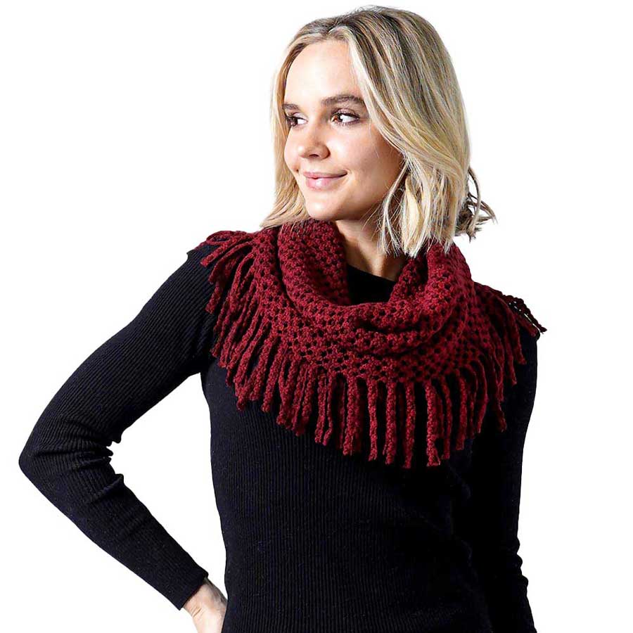 Burgundy Mini Tube Fringe Scarf, This comfortable scarf features a mini tube look available in a variety of bold colors. Full and versatile, this cute scarf is the perfect and cozy accessory to keep you warm and stylish. on trend & fabulous, a luxe addition to any cold-weather ensemble. You will always look chic and elegant wearing this feminine pieces. Great for everyday use in the chilly winter to ward against coldness. Awesome winter gift accessory!