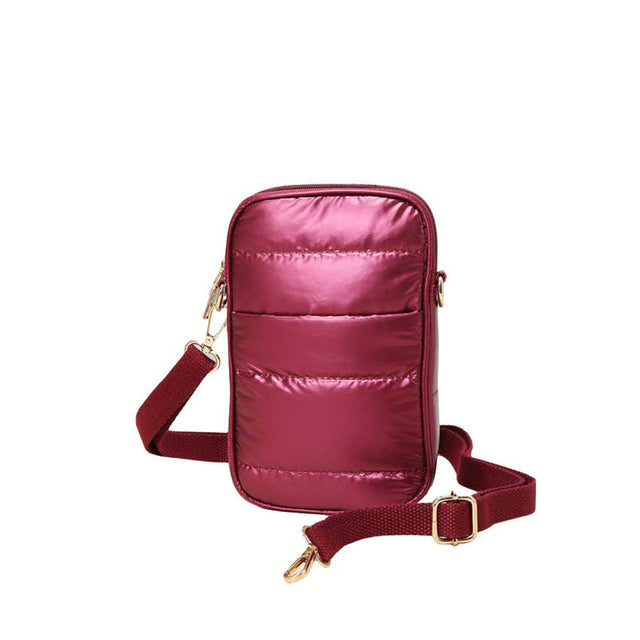Burgundy Puffer Rectangle Crossbody Bag, This puffer fashion crossbody features one front slip pocket and one inside slip pocket, and a secured zipper closure at the top, this bag will be your new go-to! These beautiful and trendy Crossbody bags have adjustable and detachable hand straps that make your life more comfortable. 