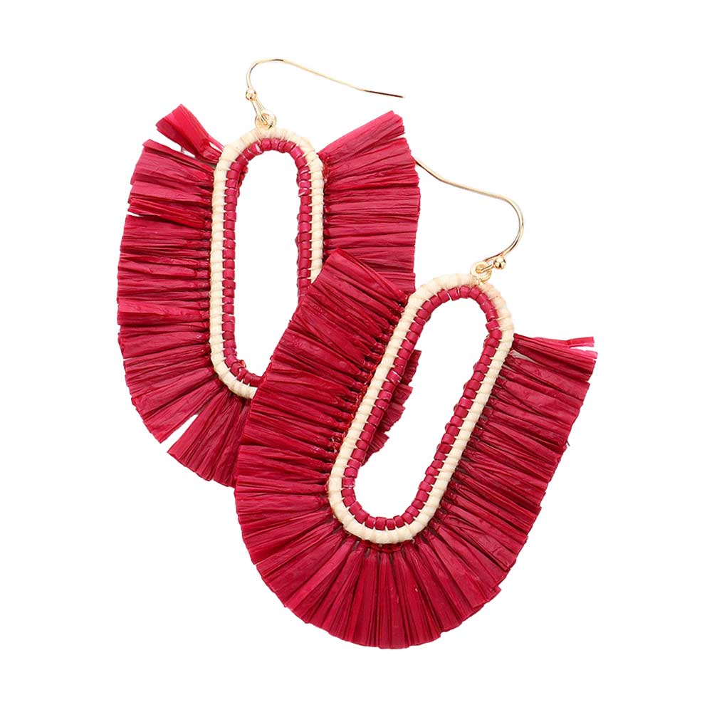 Burgundy Raffia Trimmed Dangle Earrings, enhance your attire with these beautiful dangle earrings to show off your fun trendsetting style. Can be worn with any daily wear such as shirts, dresses, T-shirts, etc. These raffia earrings will garner compliments all day long. Whether day or night, on vacation, or on a date, whether you're wearing a dress or a coat, these earrings will make you look more glamorous and beautiful.