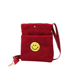 Smile Pointed Sherpa Rectangle Crossbody Bag, This high quality smile crossbody bag is both unique and stylish. perfect for money, credit cards, keys or coins, comes with a belt for easy carrying, light and simple. Look like the ultimate fashionista carrying this trendy Smile Burgundy Pointed Sherpa Rectangle Crossbody Bag!
