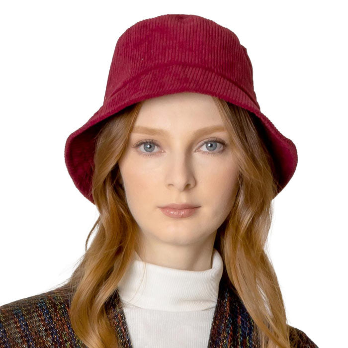 Burgundy Solid Corduroy Bucket Hat, show your trendy side with this floral corduroy bucket hat. Adds a great accent to your wardrobe, This elegant, timeless & classic Bucket Hat looks fashionable. Perfect for that bad hair day, or simply casual everyday wear;  Accessorize the fun way with this solid Corduroy bucket hat. It's the autumnal touch you need to finish your outfit in style. Awesome winter gift accessory.