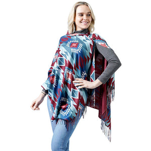 Burgundy Western Doublesided Shawl Poncho. This timeless doublesided Poncho is Soft, Lightweight and Breathable Fabric, Close to Skin, Comfortable to Wear. Sophisticated, flattering and cozy, this Poncho drapes beautifully for a relaxed, pulled-together look. Suitable for Weekend, Work, Holiday, Beach, Party, Club, Night, Evening, Date, Casual and Other Occasions in Spring, Summer and Autumn.