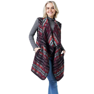 Burgundy Western Pattern Vest With Pocket, the representative of the ultimate smart and fashionable accessory for your outfit. The luxurious and trendy vest is very much comfortable that keeps you warm and toasty on cold days and in winter. You can throw it on over so many pieces elevating any casual outfit! It's a beautiful gift accessory for Wife, Mom, Birthdays, holidays, Christmas, anniversaries, and Fun Night Out for your friends, family, and acquaintances.