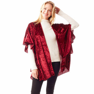 Burgundy Solid Color Printed Long Velvet Shawl Winter Burnout Shawl Poncho Women Outwear Cover, the perfect accessory, luxurious, trendy, super soft chic capelet, keeps you warm & toasty. You can throw it on over so many pieces elevating any casual outfit! Perfect Gift Birthday, Holiday, Christmas, Anniversary, Wife, Mom, Special Occasion