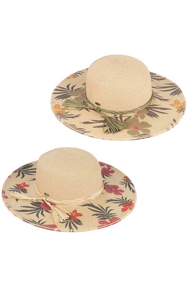 C.C Tropical Floral Wide Brim Straw Hat, This beautiful tropical floral sun hat design gives you the ability to highlight and contrast many different outfits, a great hat can keep you cool and comfortable even when the sun is high in the sky. Large, comfortable, and perfect for keeping the sun off of your face, neck, and shoulders, Great for vacation, beach, resort, parties, travelers who are on vacation or just spending some time in the great outdoors.