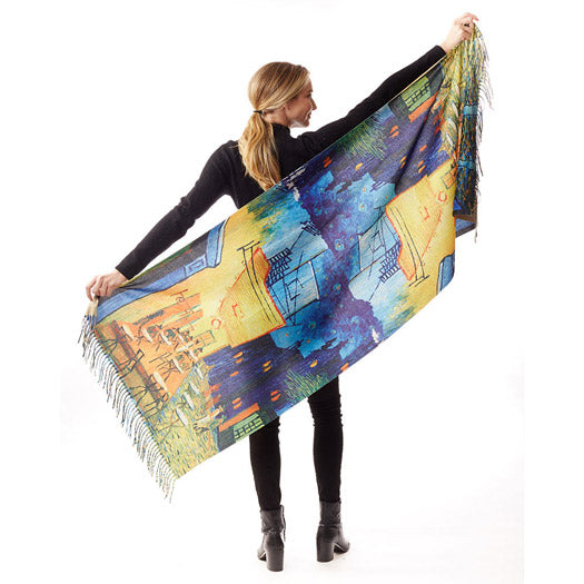 Cafe Terrace at Night by Vincent Van Gogh Painting Printed Scarf soft comfy wrap adds a pop of color to any outfit. Borthday GIft, Regalo Cumpleanos, Anniversary Gift, Christmas Gift, Regalo Navidad, Graduation Gift