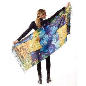 Cafe Terrace at Night by Vincent Van Gogh Painting Printed Scarf soft comfy wrap adds a pop of color to any outfit. Borthday GIft, Regalo Cumpleanos, Anniversary Gift, Christmas Gift, Regalo Navidad, Graduation Gift