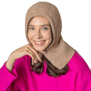 Camel Buttoned Snood Hat, This classic snood will provide warmth and comfort in the winter and cold days. Comfortable and lightweight, made with breathable fabric. It is shaped to fit around collars and has a neck cord with a toggle to ensure a comfortable fit. The fabulous & stylish knitting pattern makes it fantastic. A hat and snood will become a favorite accessory in cold weather for every day indoors and outer. 