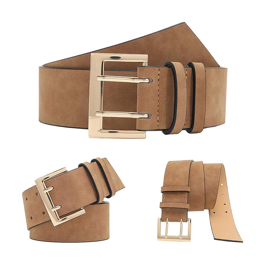 Camel Double Hook Solid Faux Leather Belt, is a great belt with excellent durable Faux leather for ladies. The belt buckle is made from solid metal. Quality leather feels comfortable. It also looks fashionable with casual outfits. This double hook solid leather belt is a good match for a blouse, dress, skirt, jeans, or sweater. Can use it as formal or casual yet classic. It is super easy to use & keeps the full design!