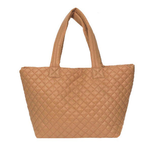 Camel Quilted Padded Puffer Tote Bag, has plenty of room to carry all your handy items with ease. Trendy and beautiful bag that amps up your outlook while carrying. Great for different activities including quick getaways, holidays, Shopping, beach, or even going outdoors! This tote bag features a top zipper closure for security that makes your life easier and trendier. Its catchy and awesome appurtenance drags everyone's attraction to you. 
